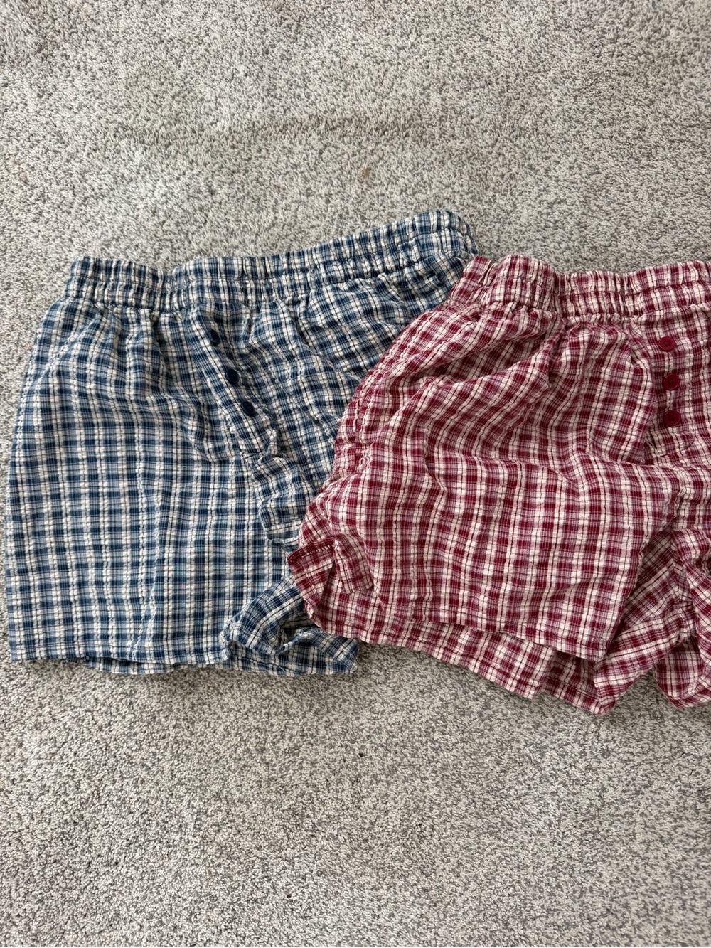 Mighty Fine Plaid Cotton High Waist Shorts — Blue & Red size large lounge shorts